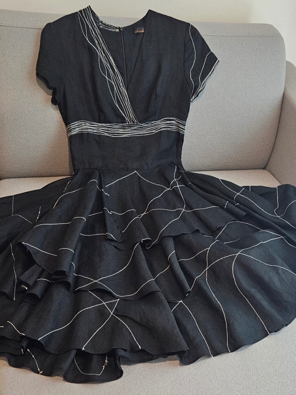 Black Linen Layered Dress by Linda Zadikian, Size S (4-6 US). Perfect Condition